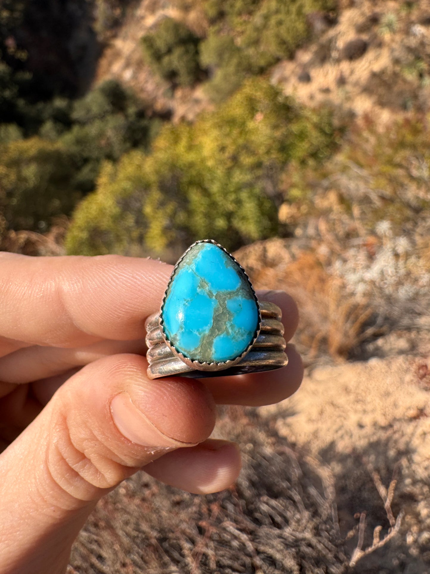 .Double Band Blue Turquoise Ring