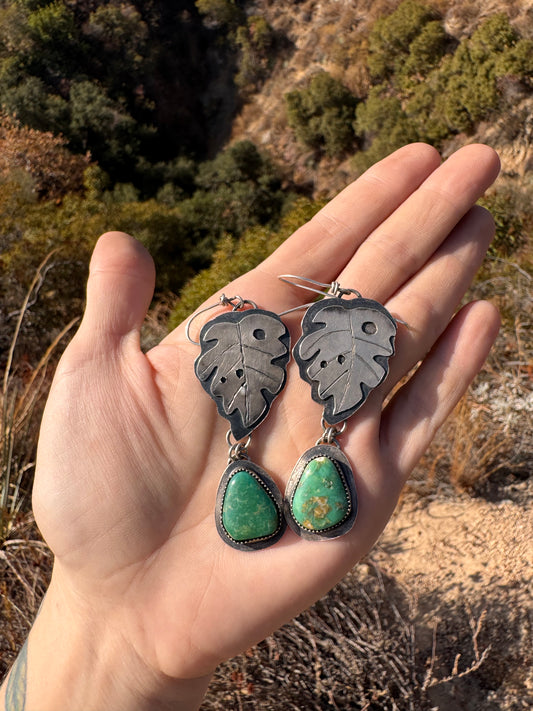 .Monstera Leaf Variscite Earrings