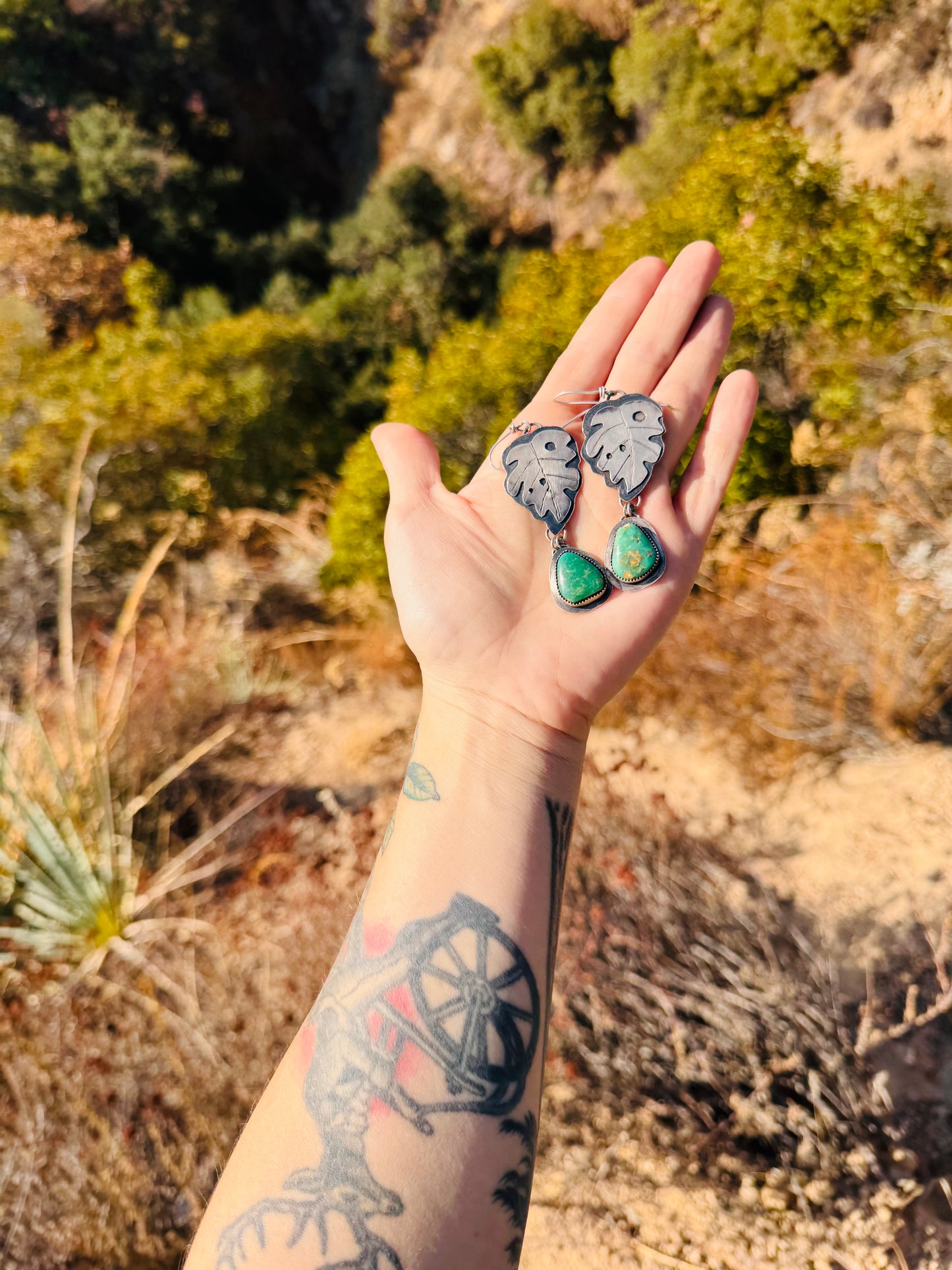 .Monstera Leaf Variscite Earrings