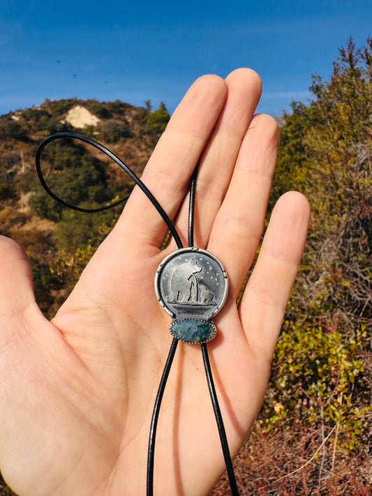 .Mama & Baby Bear Moss Agate Bolo Tie