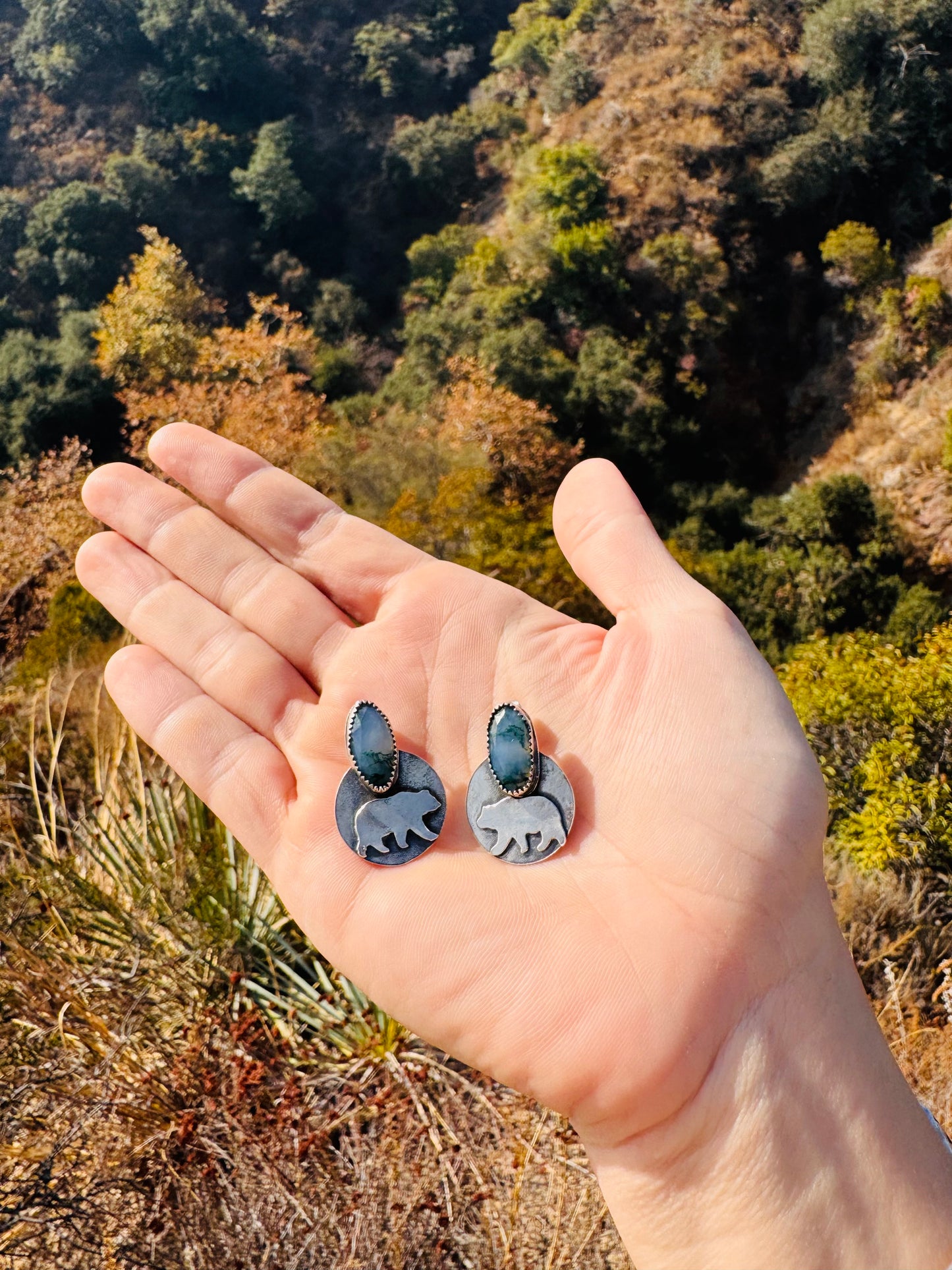 .Moss Agate Post Earrings