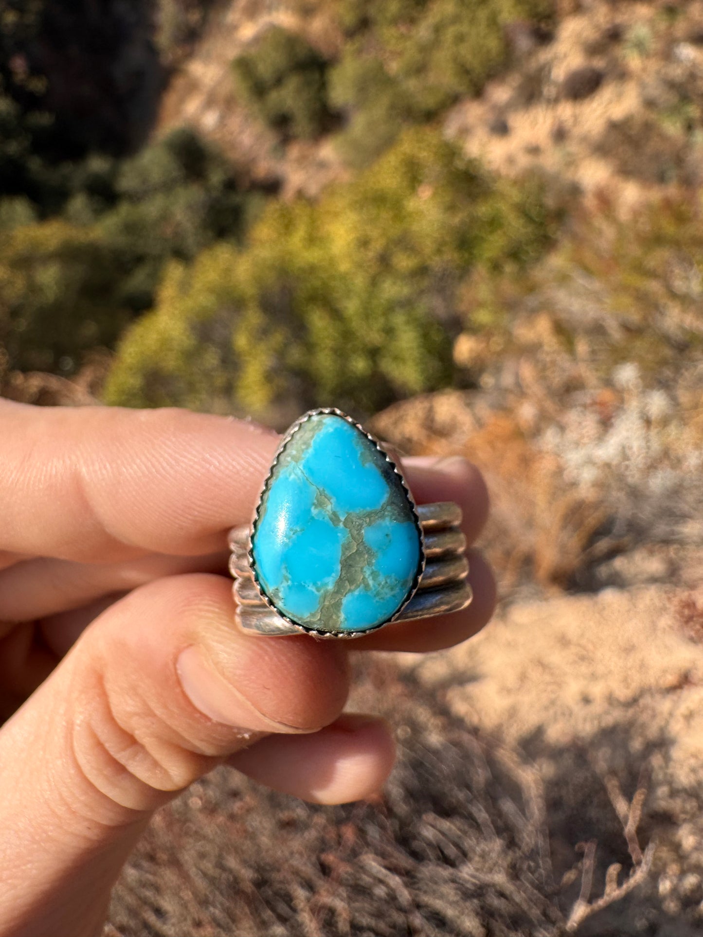 .Double Band Blue Turquoise Ring