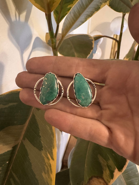 .Turquoise Hoop Post Earrings