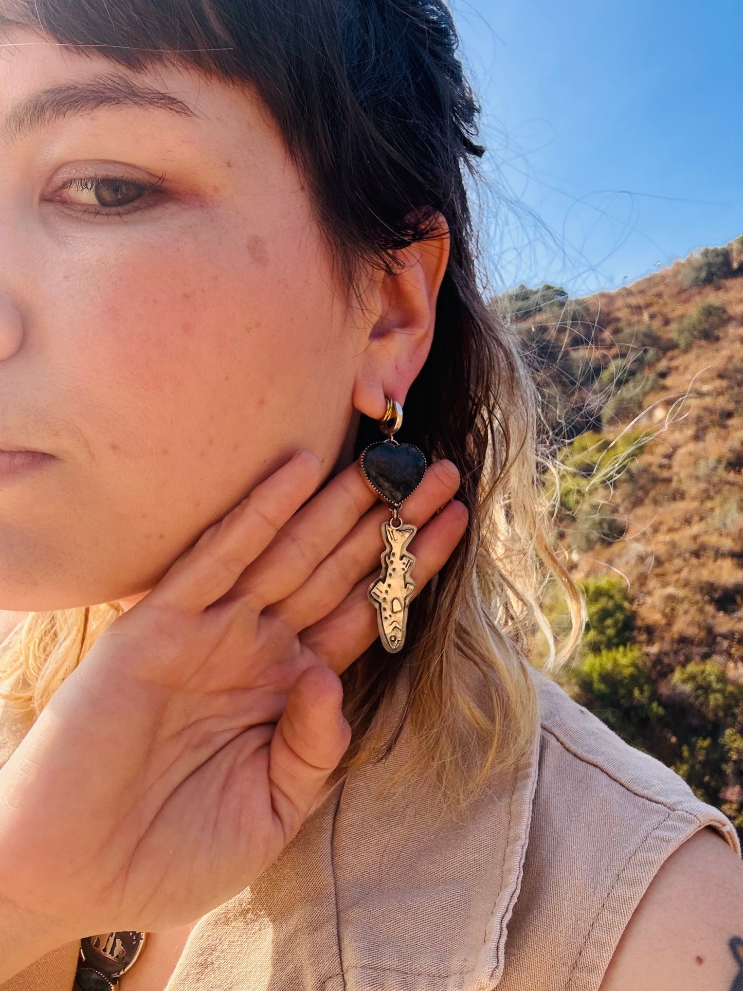 .Heart Moss Agate Trout Earrings