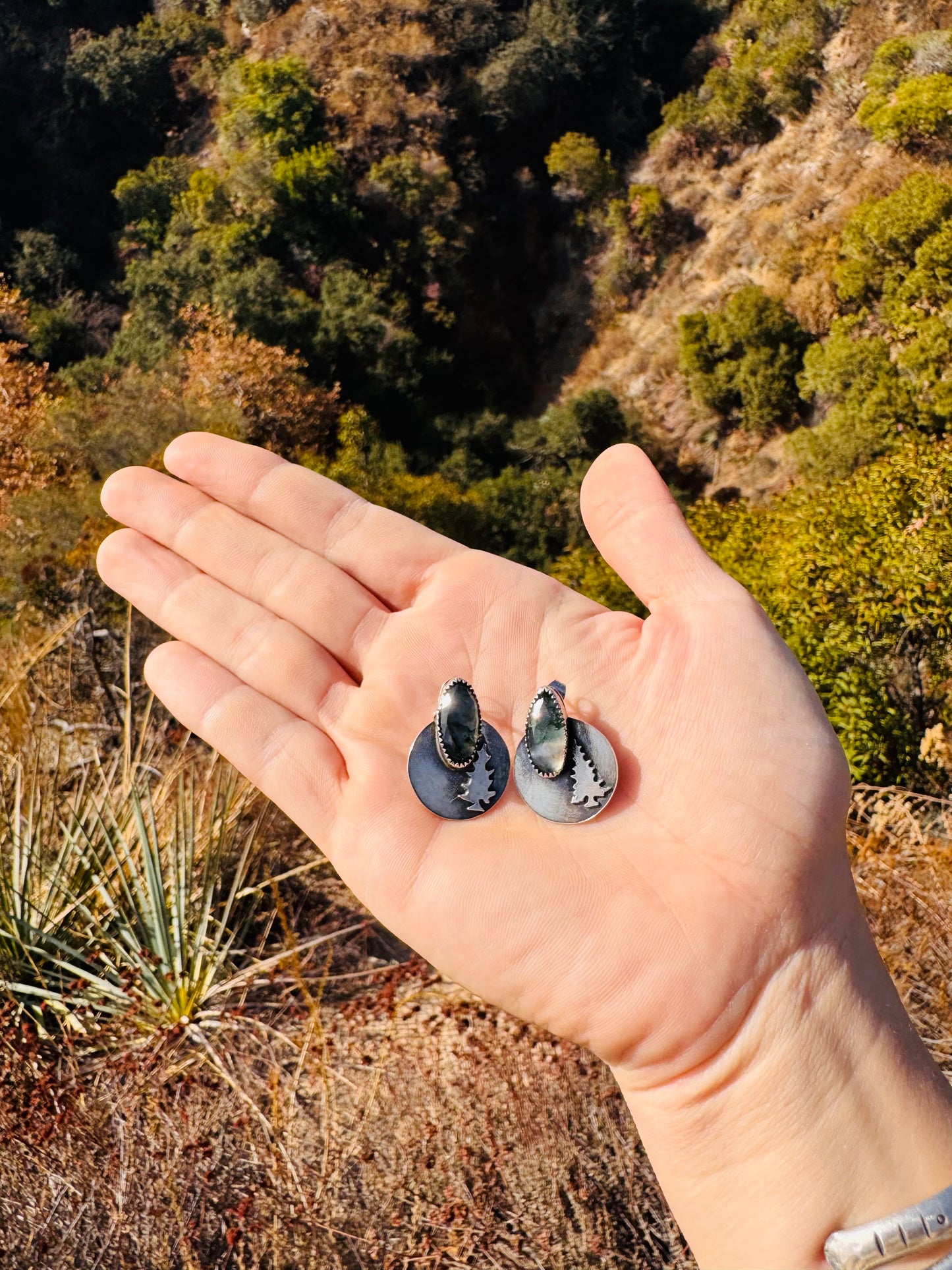 .Moss Agate Post Earrings