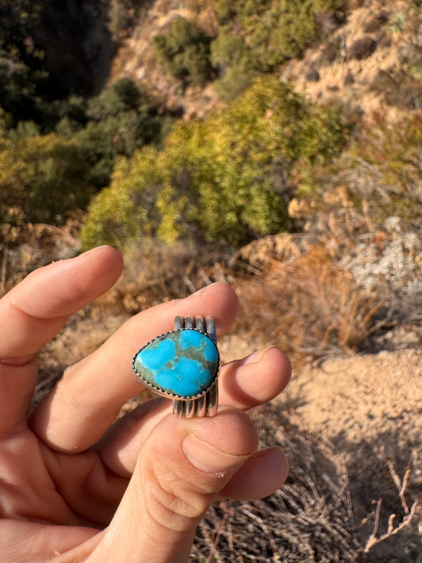 .Double Band Blue Turquoise Ring