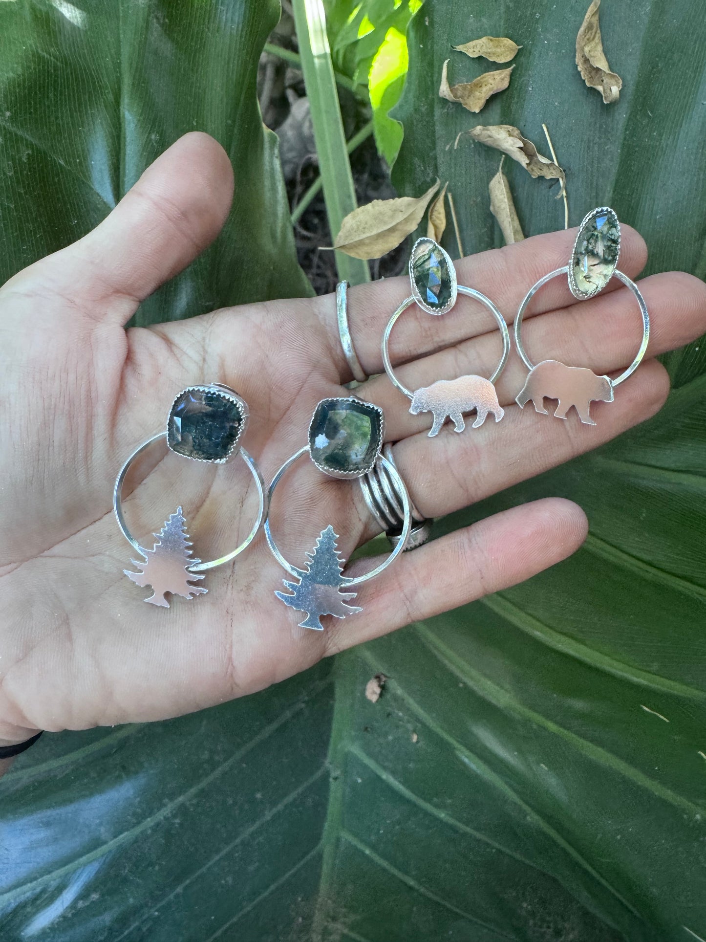 .Moss Agate Bear Hoops