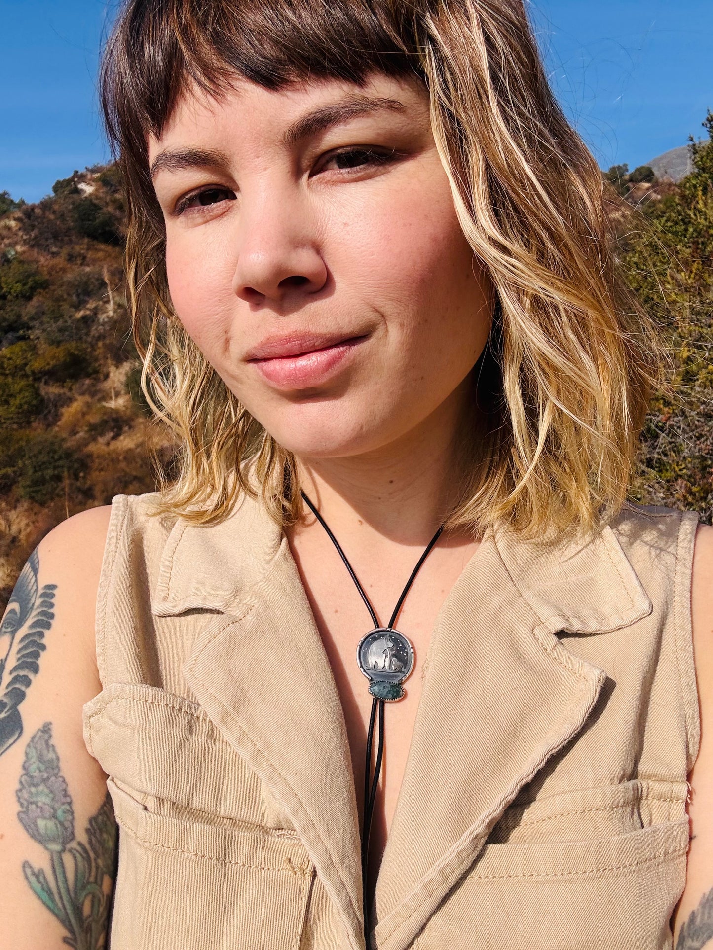 .Mama & Baby Bear Moss Agate Bolo Tie